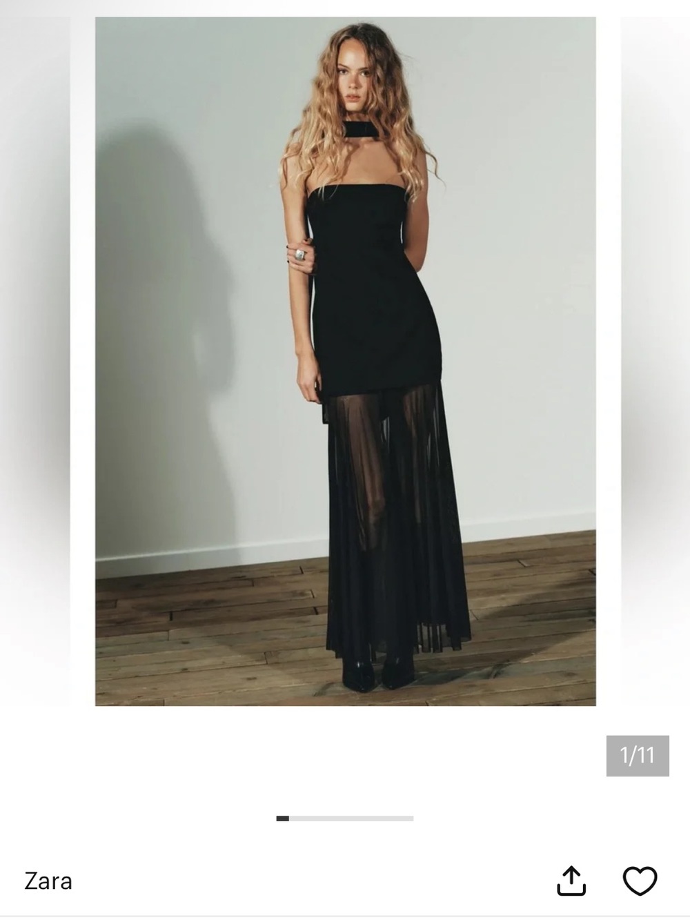 Zara Black Strapless Chiffon Maxi Dress